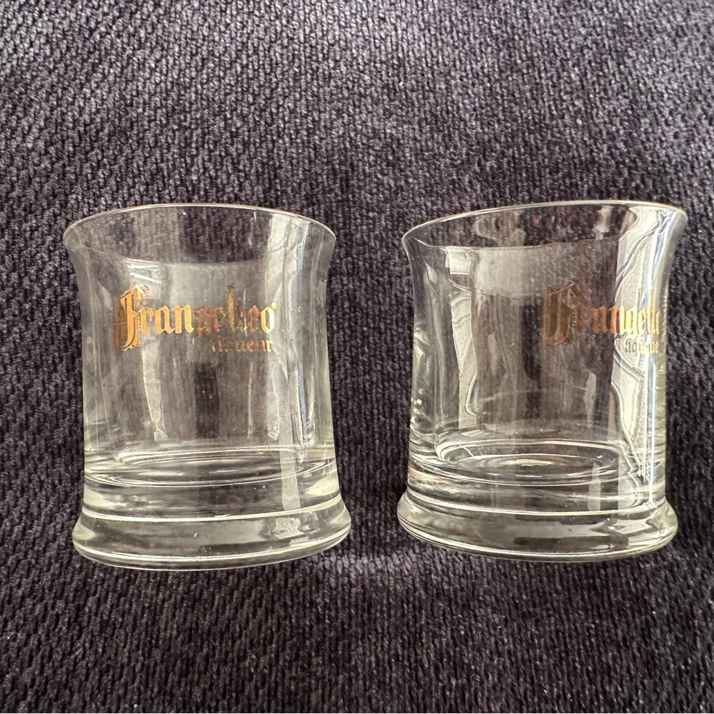 Frangelico Liqueur Gold Print Flare Top Shot Glasses Set of 2